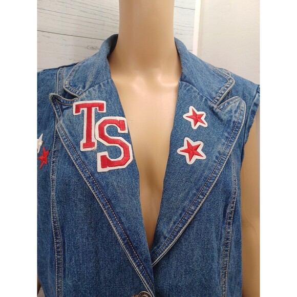 Vtg Carols Denims Button Vest Stars Trish TS Patriotic Denim XL Destroyed - Picture 2 of 12